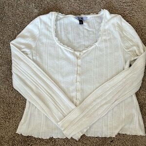 White Button Up Lace Sweater Top Size XL